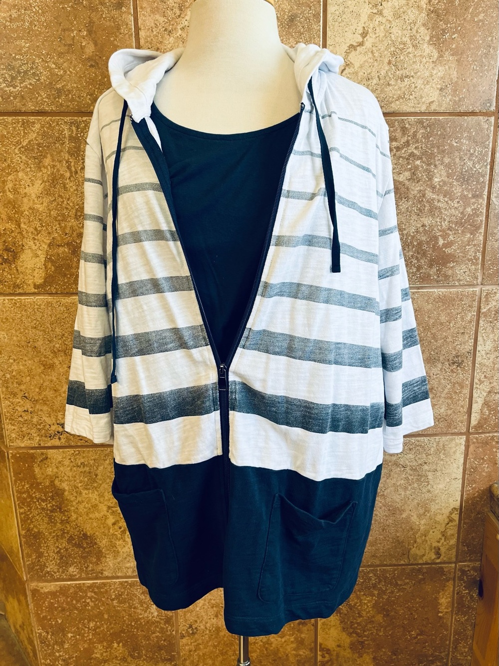 Wild Palms Striped Hooded Zip-Front Jacket & Matching Tank Top Blue & White XXL